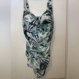 Tropical Green Leaf Ruched Tankini Top